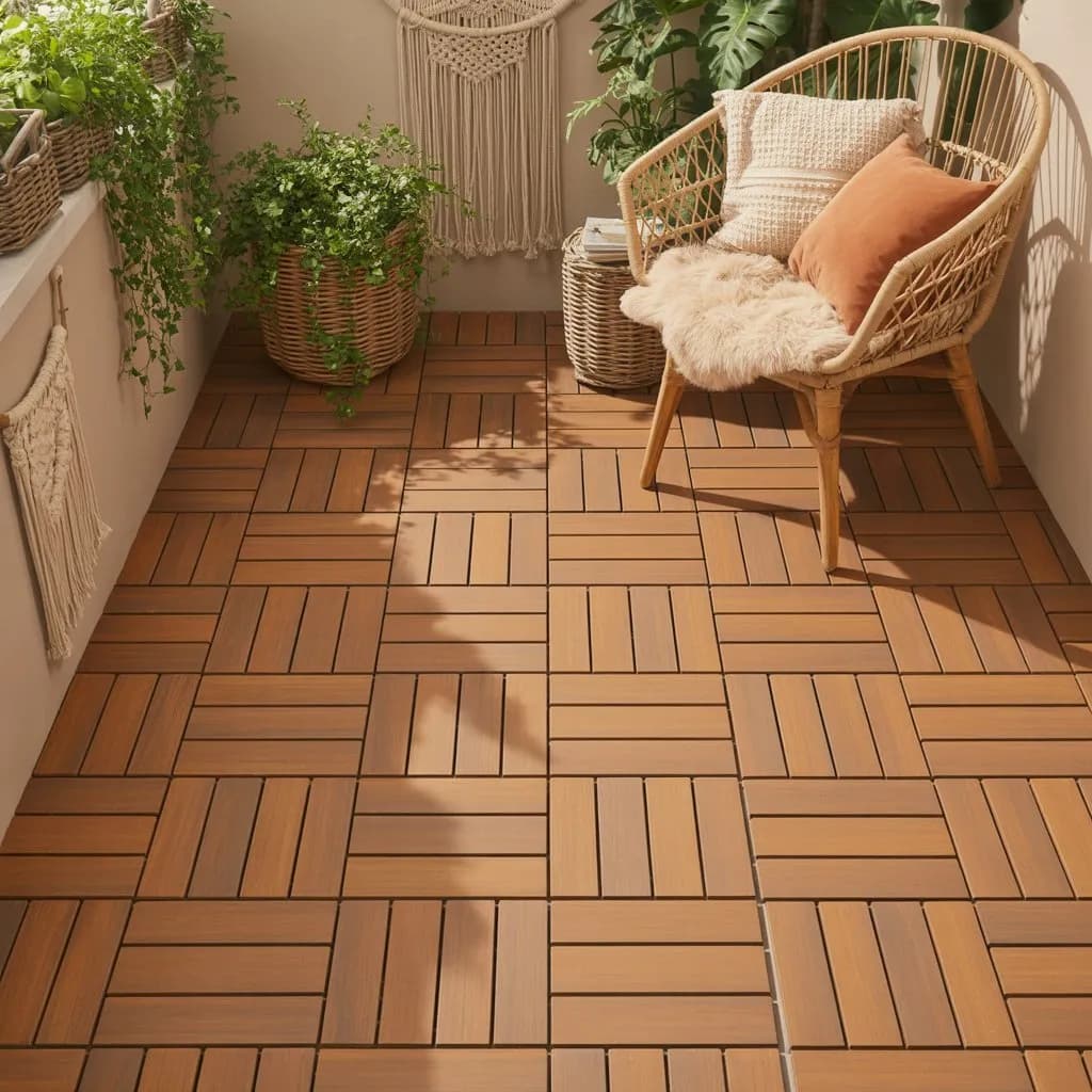 Boho balcony with 30×30 decking tiles