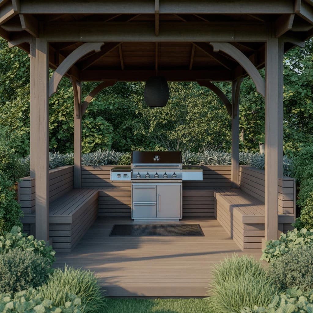 COMPOSITE DECKING IN A BARBECUE GAZEBO