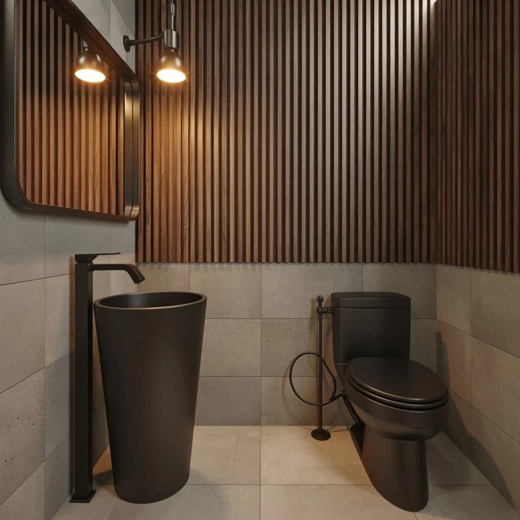 Slatted panels in a small bathroom