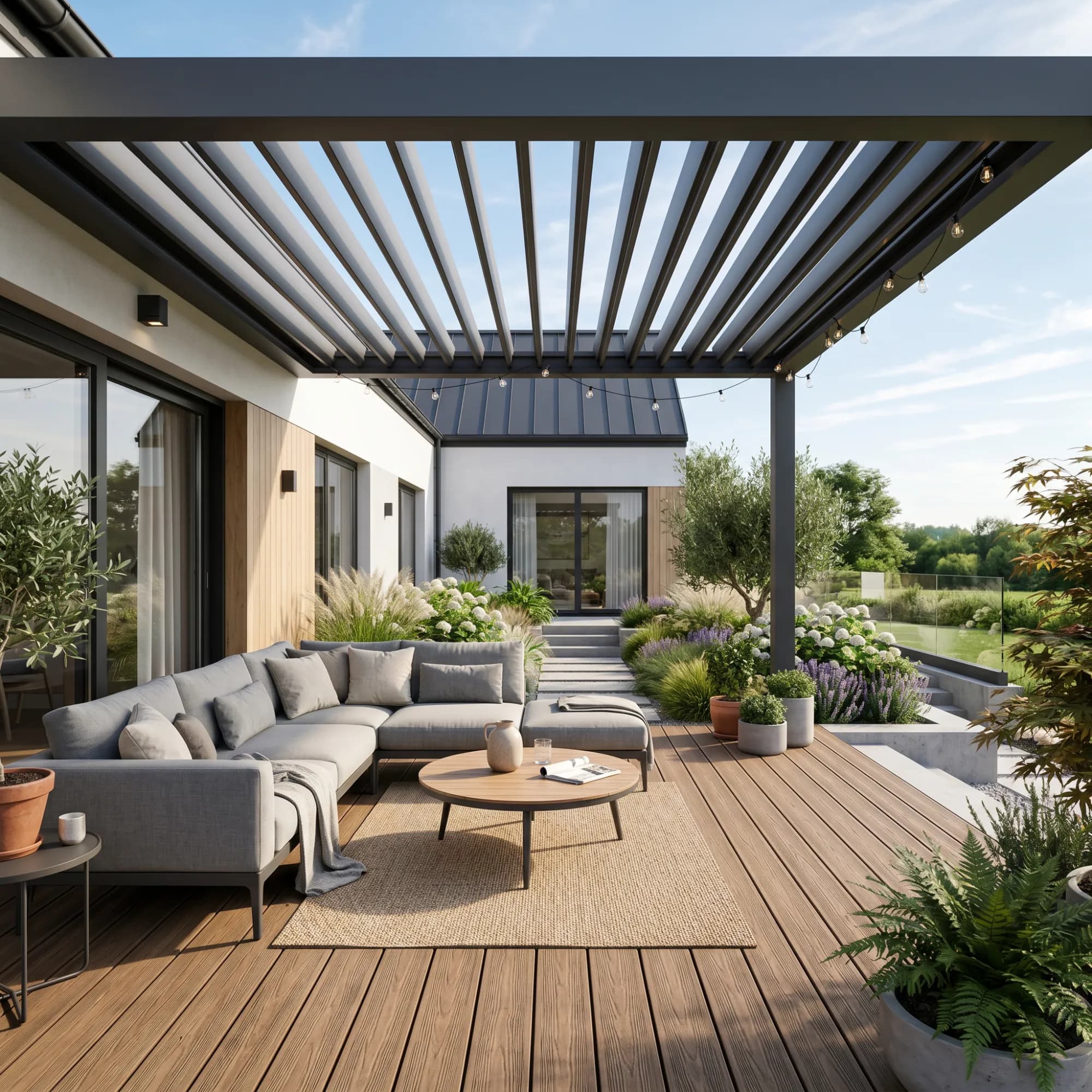 pergola over a composite decking terrace