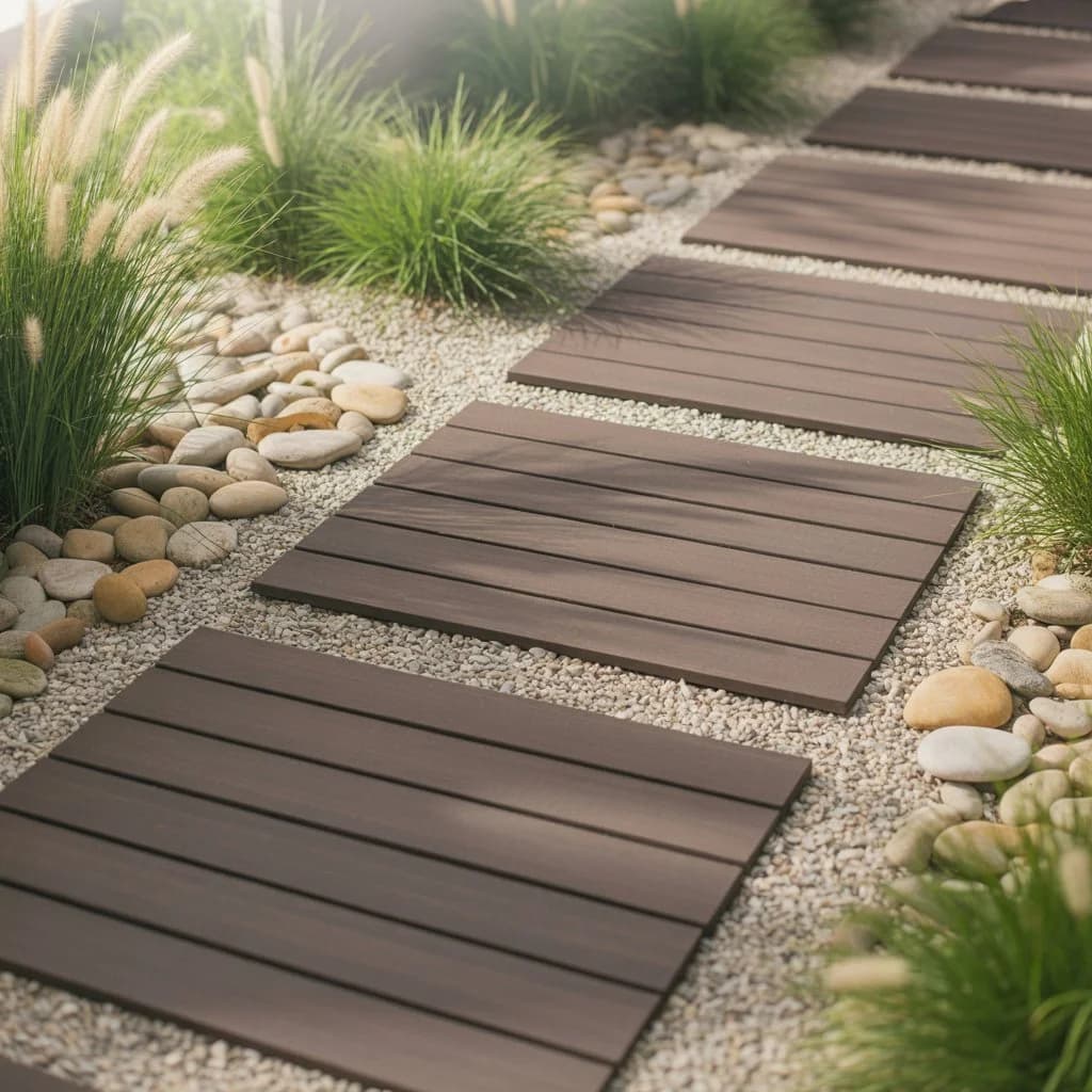 Composite decking tiles in the garden
