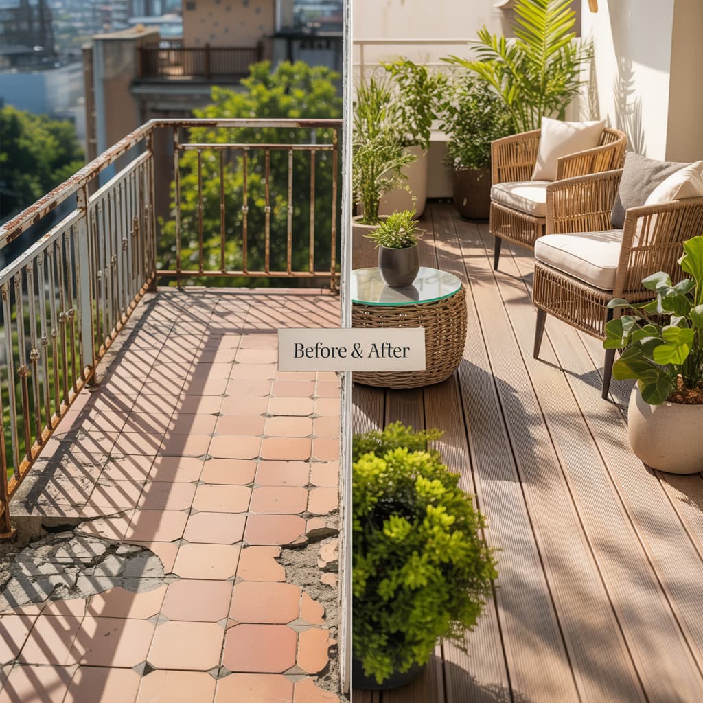 composite decking boards on a balcony