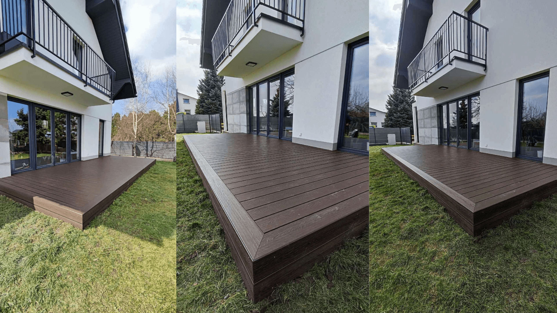 Composite decking without corner trims