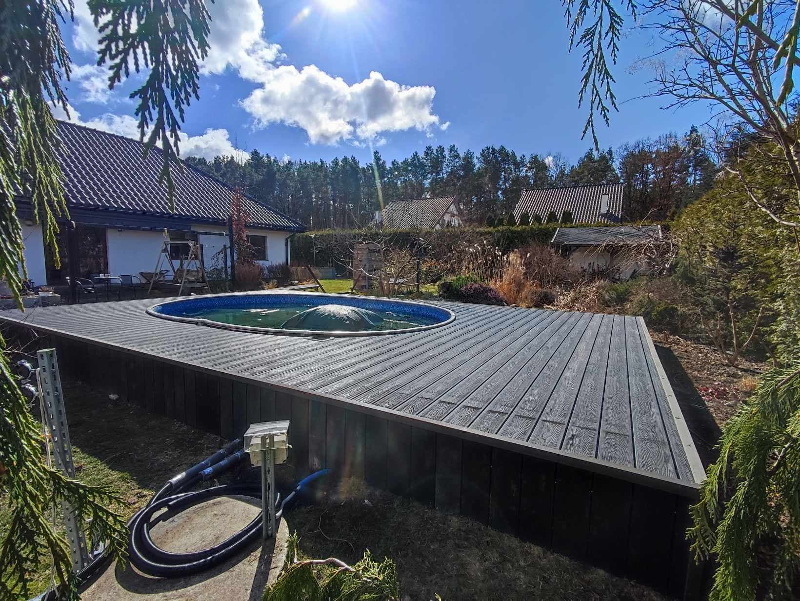 Decking around a swimming pool
