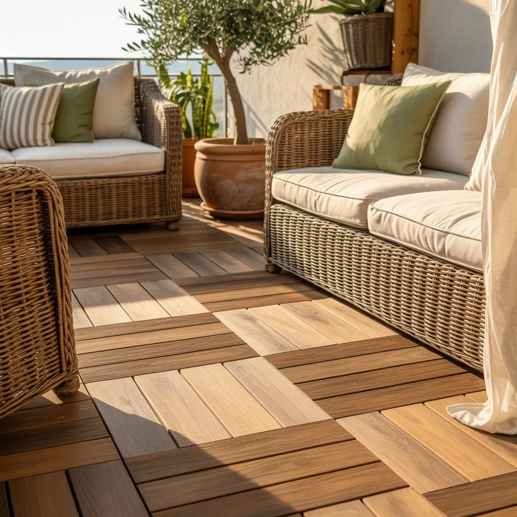 Boho balcony with 30×30 decking tiles