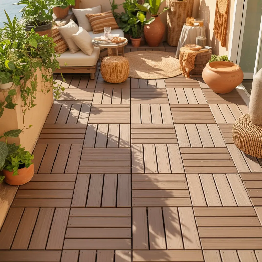 Boho balcony with 30×30 decking tiles