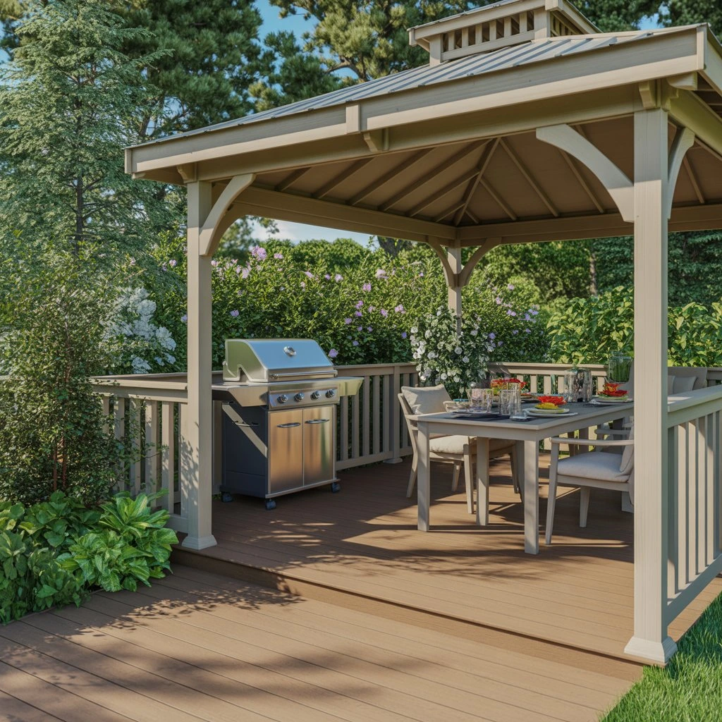 COMPOSITE DECKING BOARD IN A BARBECUE GAZEBO