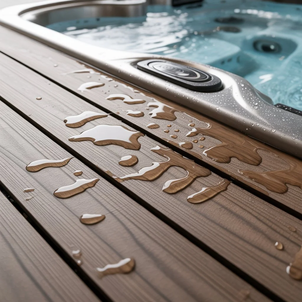 Composite decking boards around a hot tub or spa