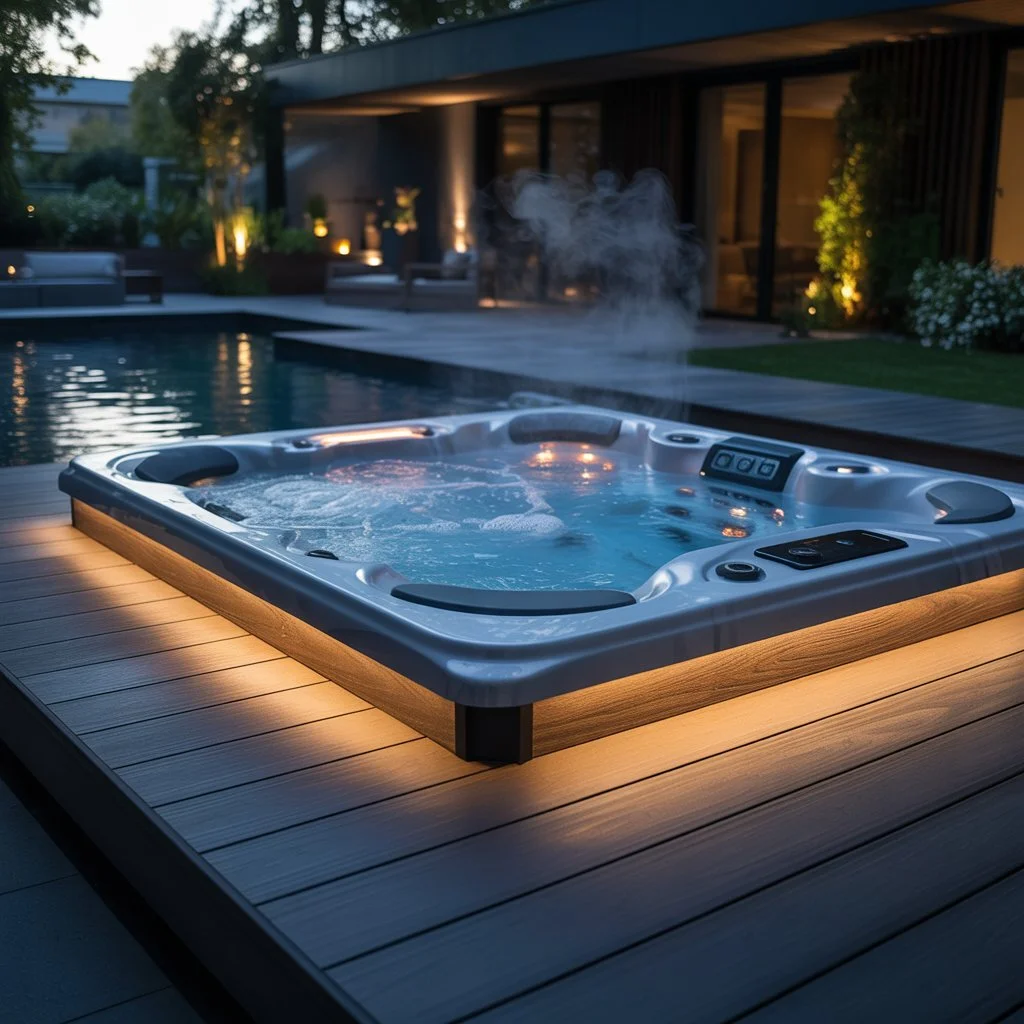 Composite decking boards around a hot tub or SPA