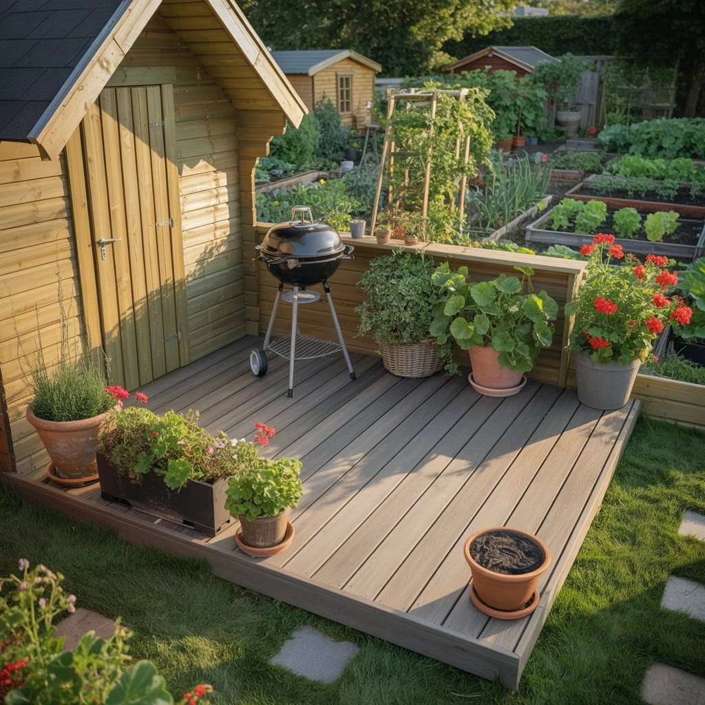 Composite decking boards on an allotment