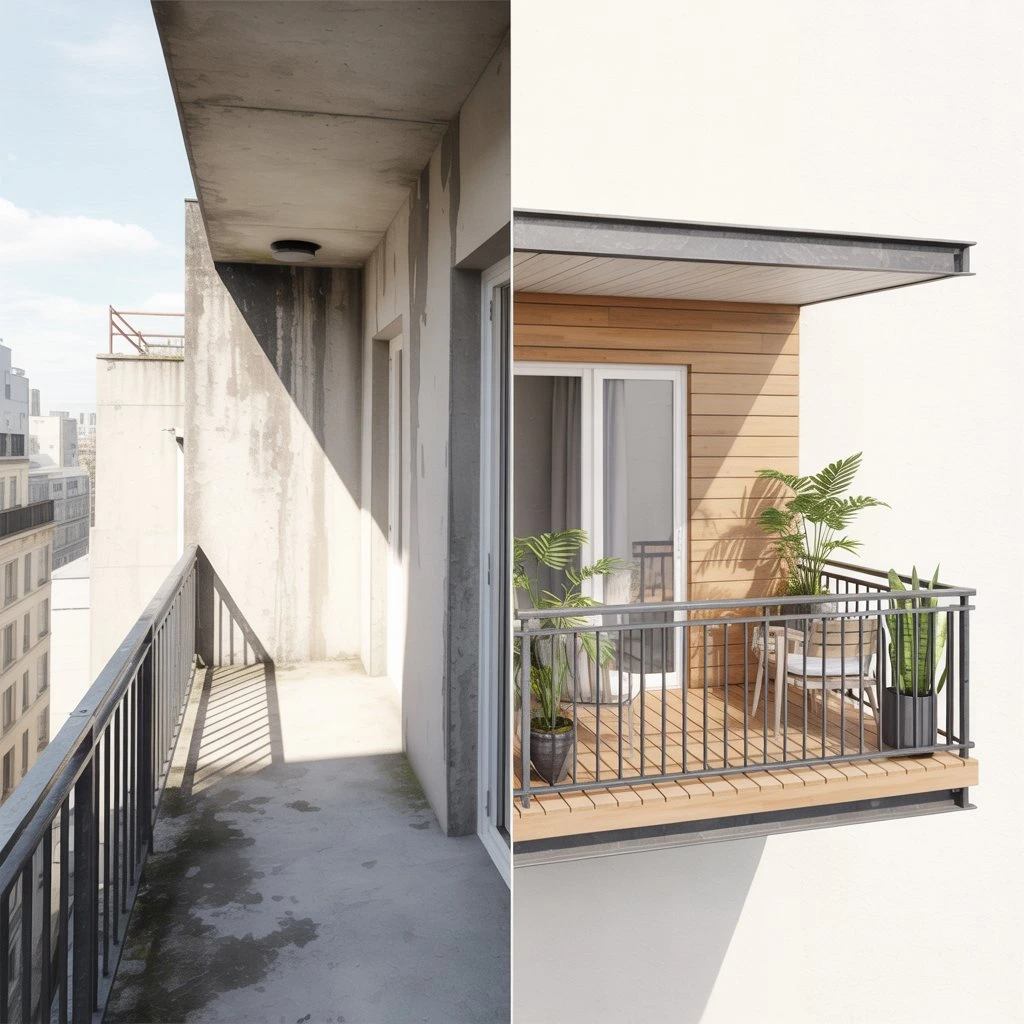 Composite decking boards for a narrow balcony