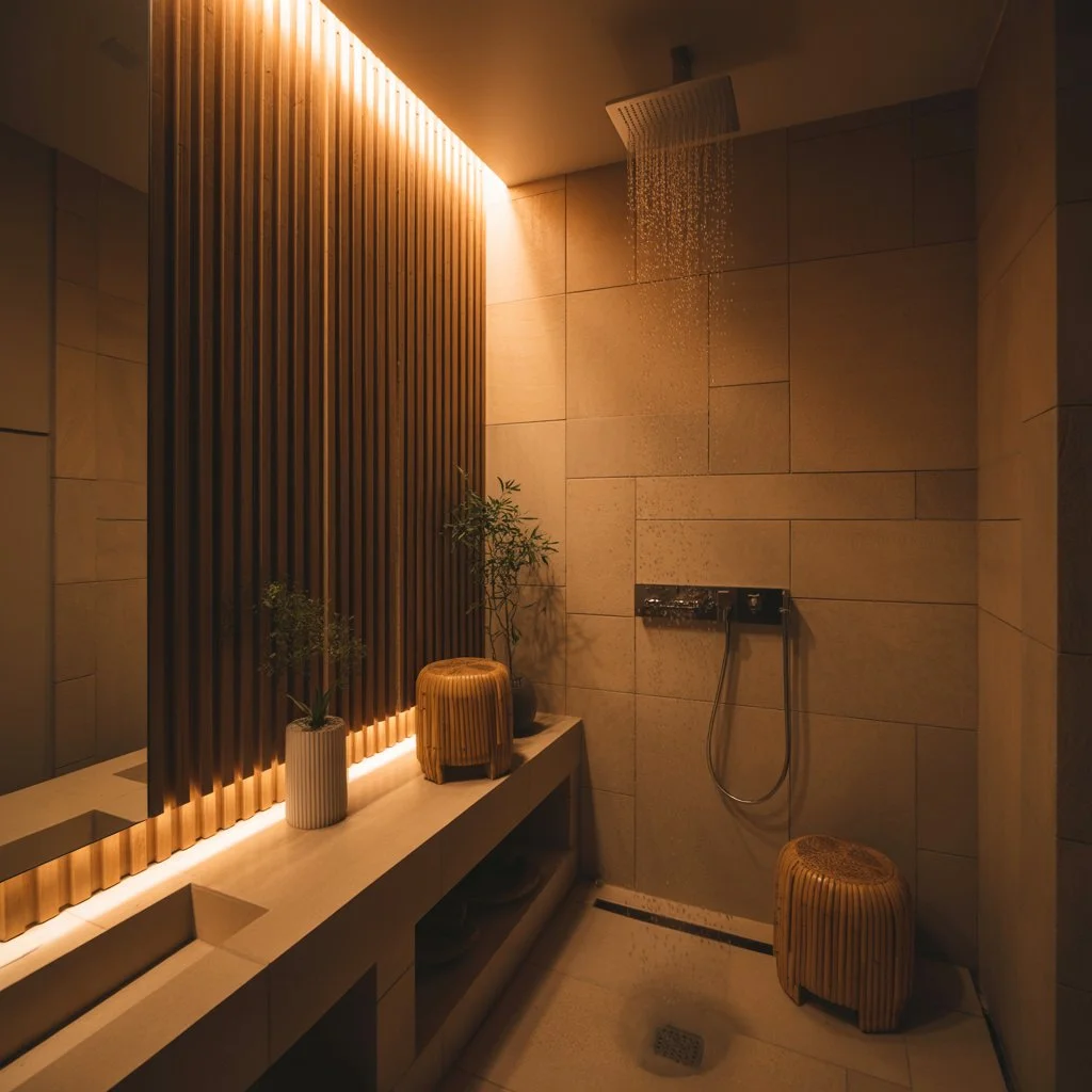 Slats in a small bathroom