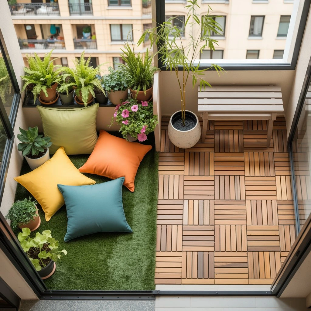 balcony flooring - grass and panels