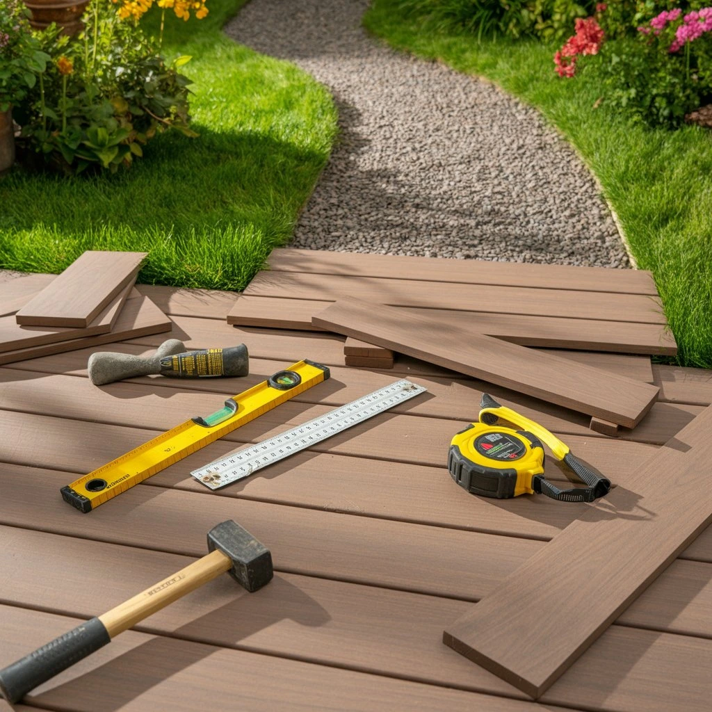 Garden paths made from composite decking boards