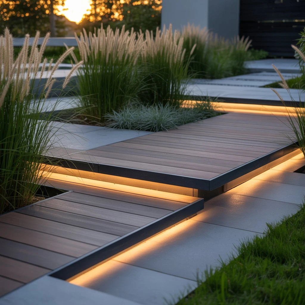 Garden paths made from composite decking boards