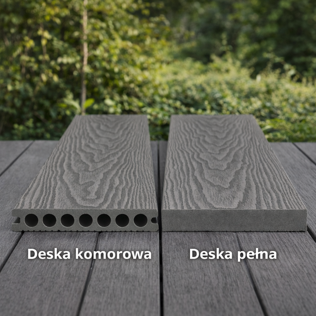 Solid or hollow composite decking board