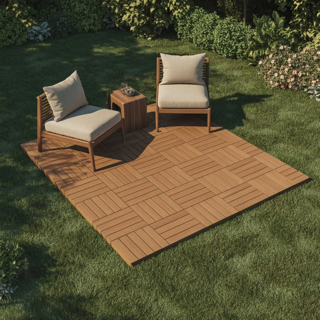 Composite decking tiles in the garden