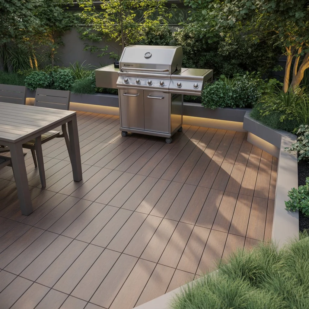 Composite decking tiles in the garden