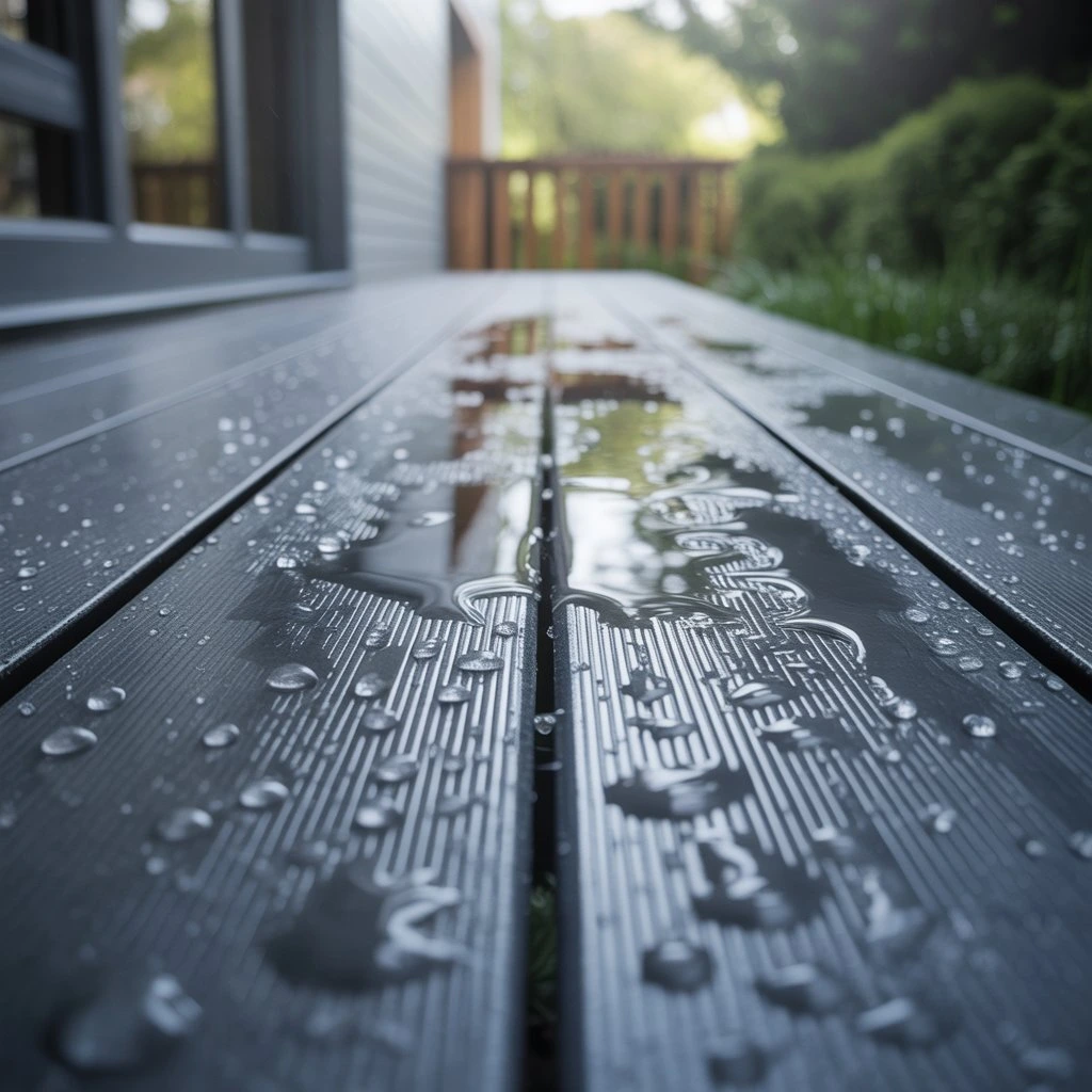 Slope and water drainage on a composite decking board terrace