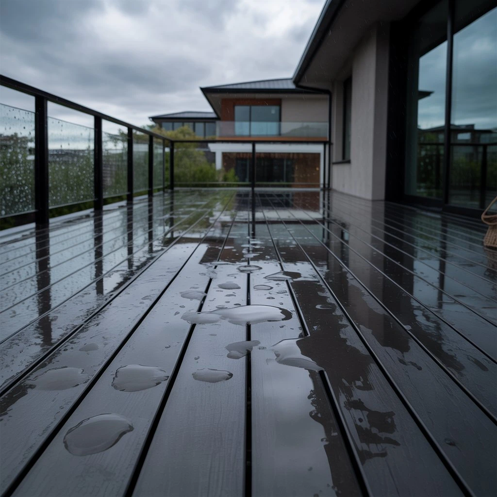 Slope and water drainage on a composite decking board terrace