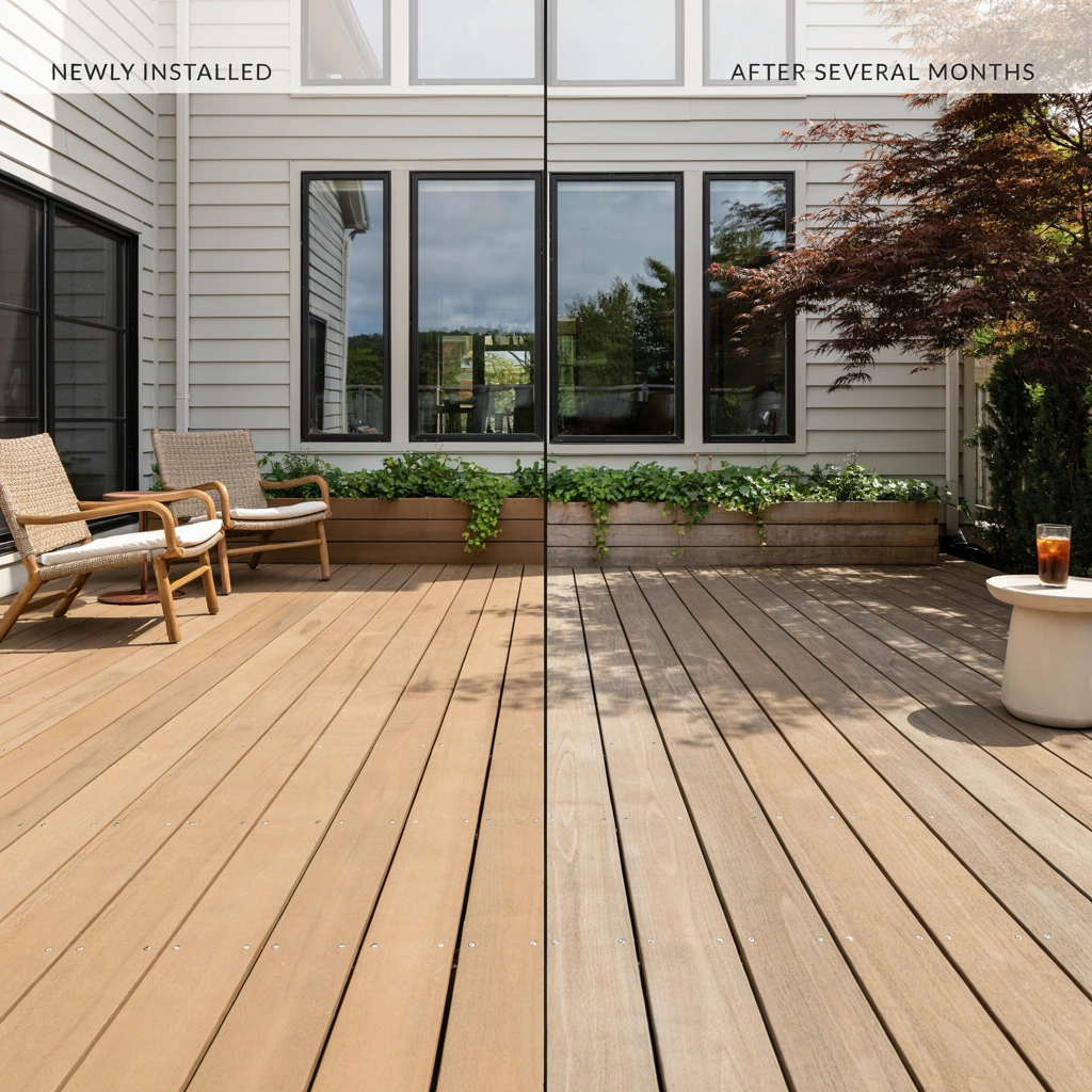 before and after composite decking board colour stabilisation