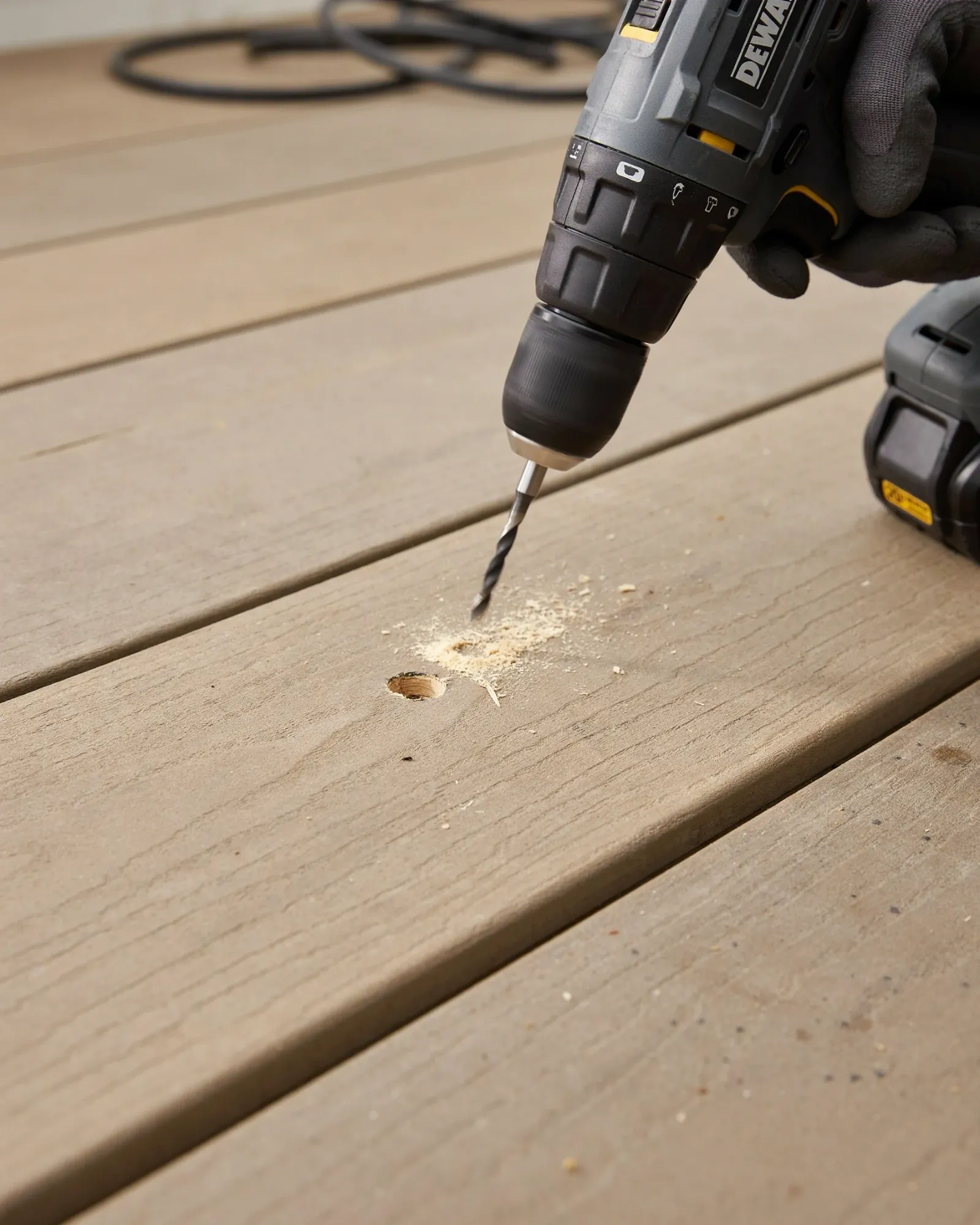 driving a screw directly into a WPC composite decking board