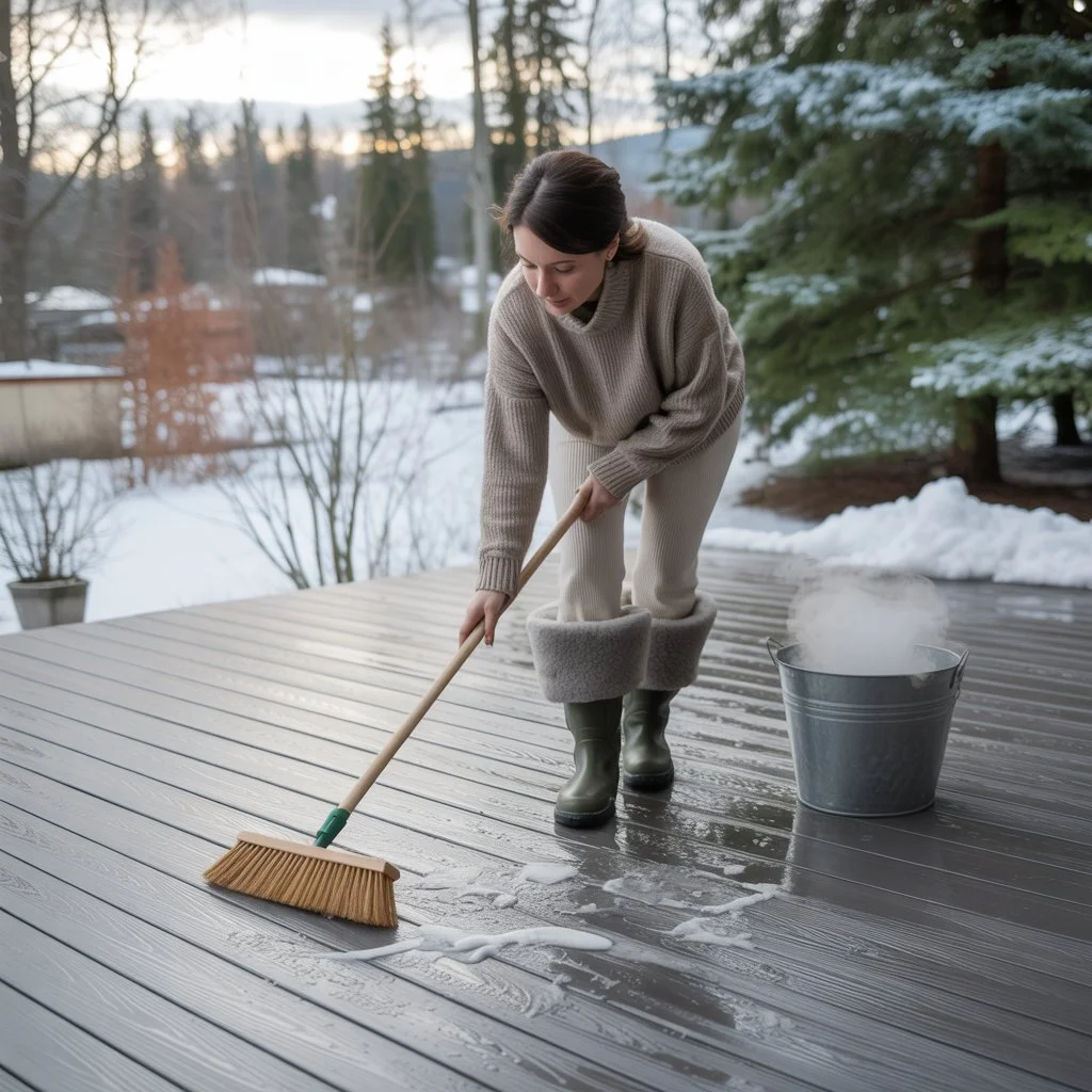 Winter care for a composite decking patio
