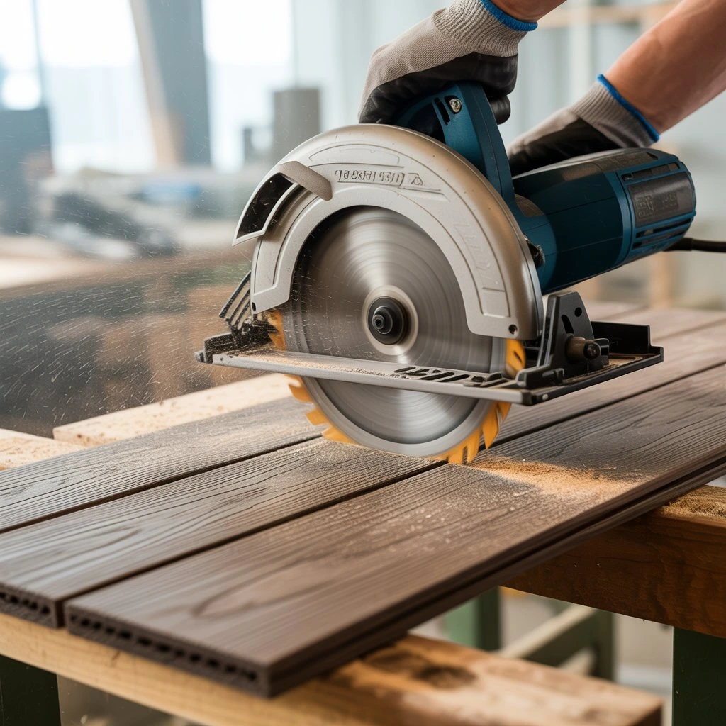 Cutting a composite decking board