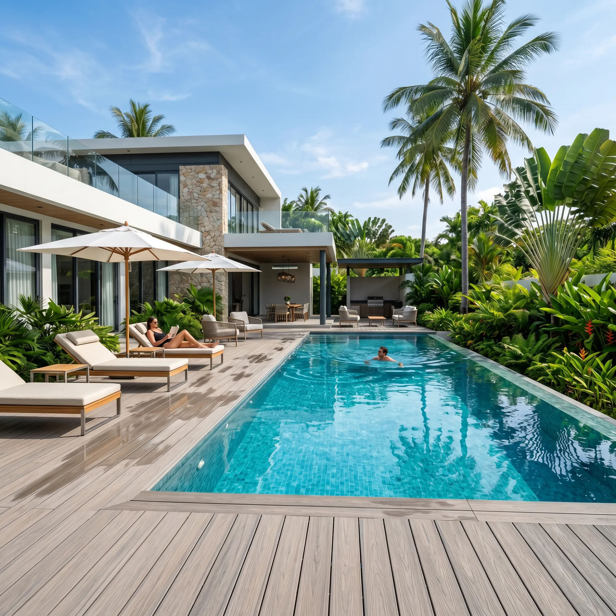 composite decking by the pool 