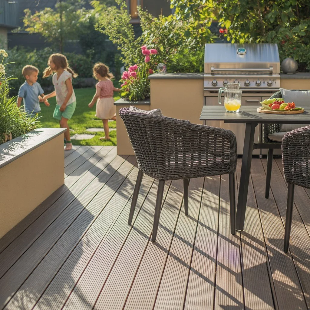 Everyday use of a terrace with composite decking boards