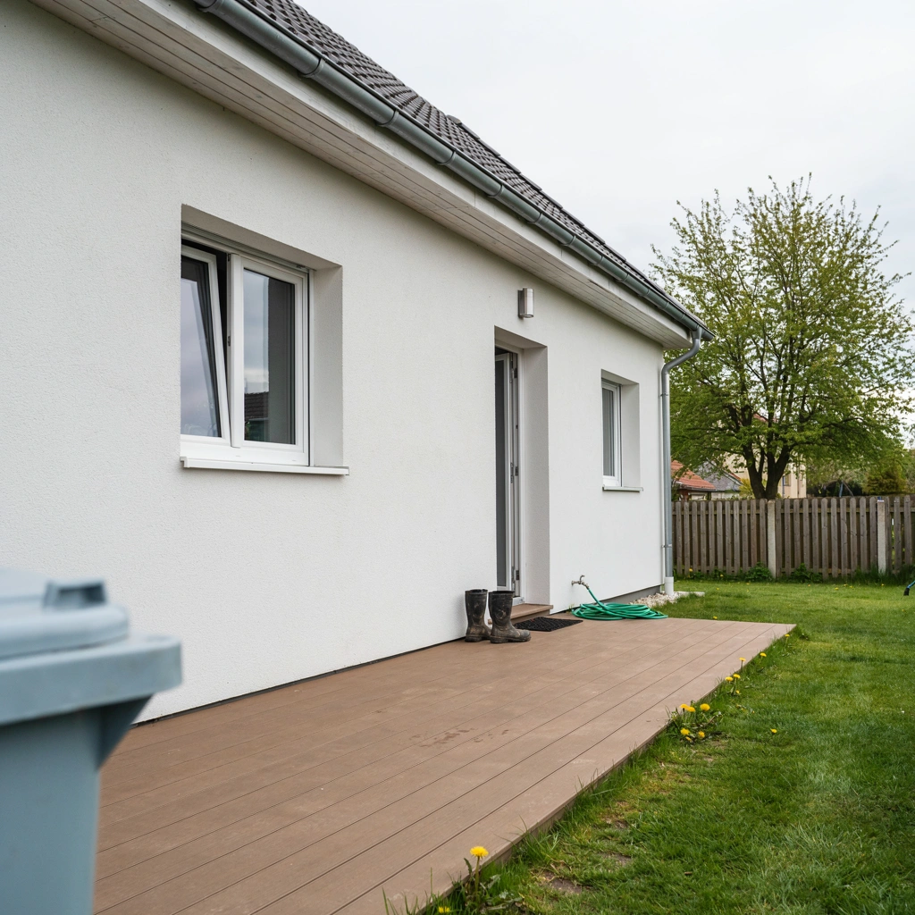finished deck made from composite decking boards on joists