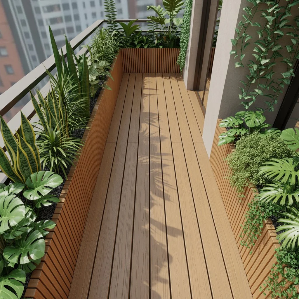 composite decking colours make a balcony look bigger
