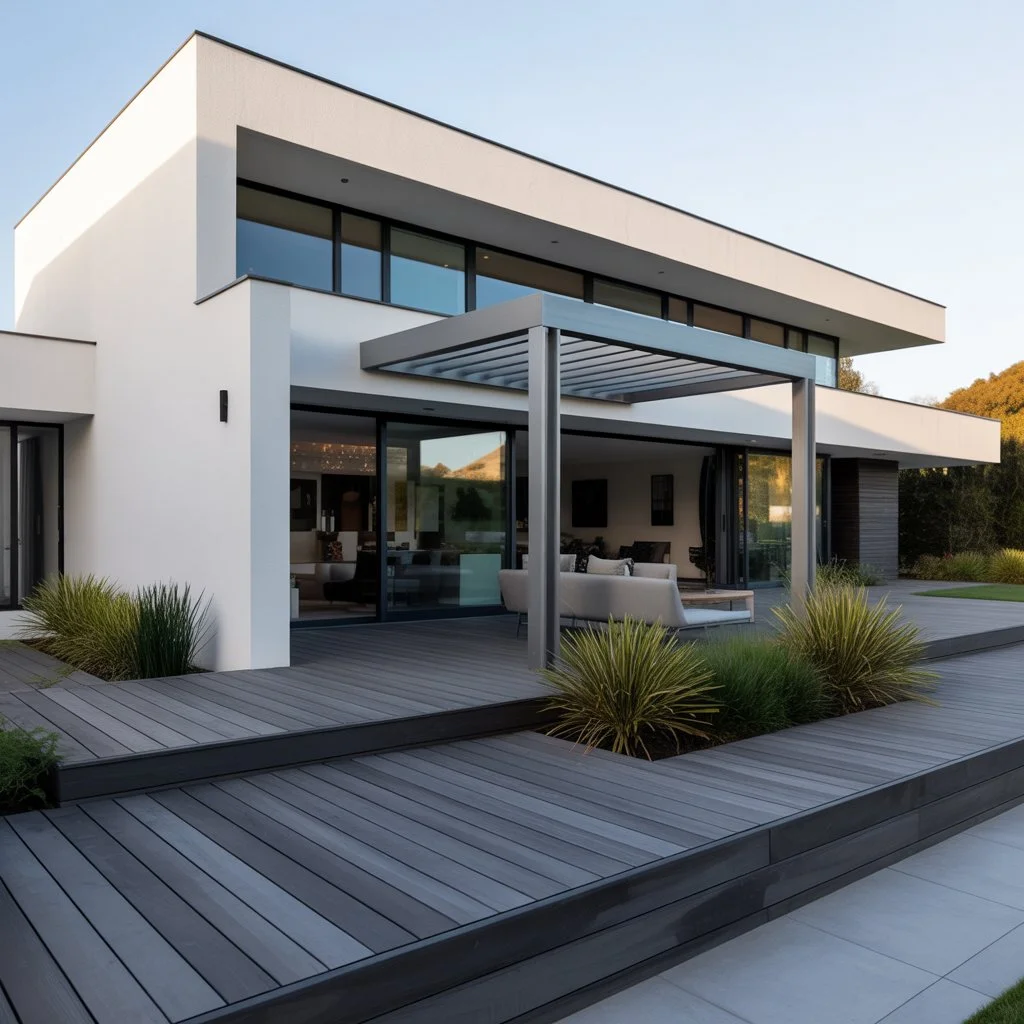 composite decking colours that go with a white façade