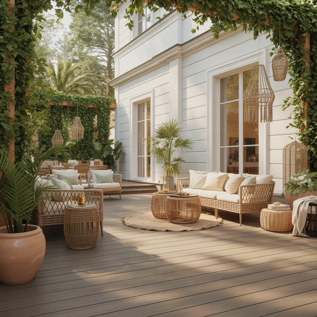 composite decking colours to suit a white façade