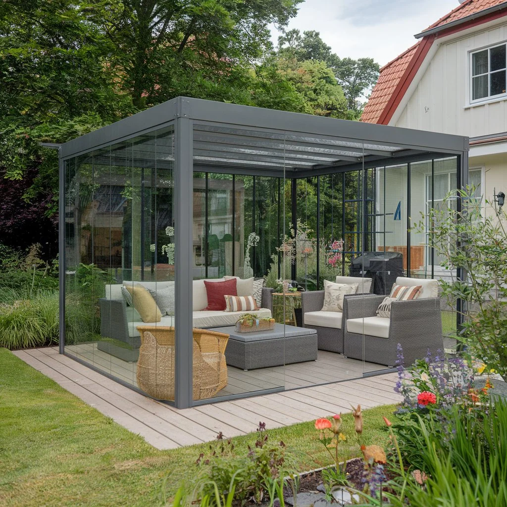 garden furniture in a winter garden