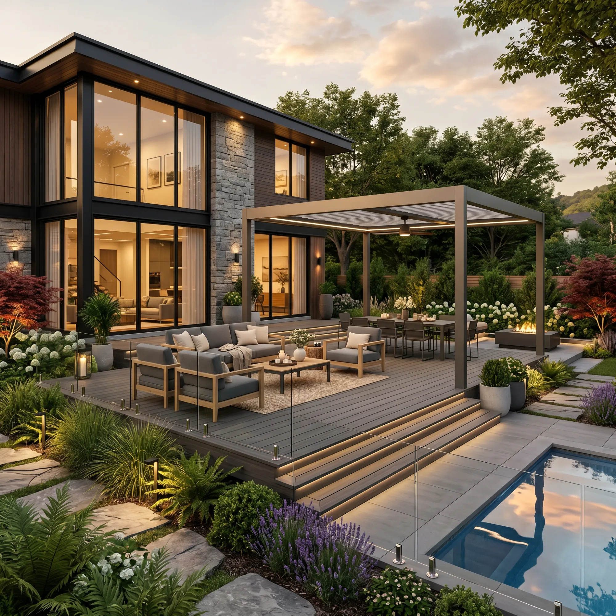 modern terrace with composite decking board