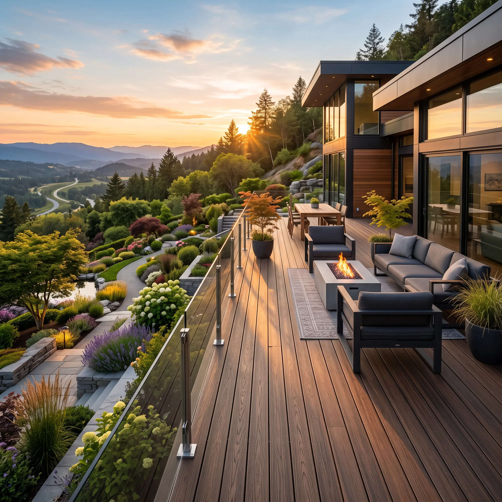 modern composite decking terrace on a slope