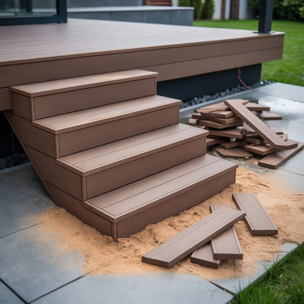 waste after installing steps with composite decking boards