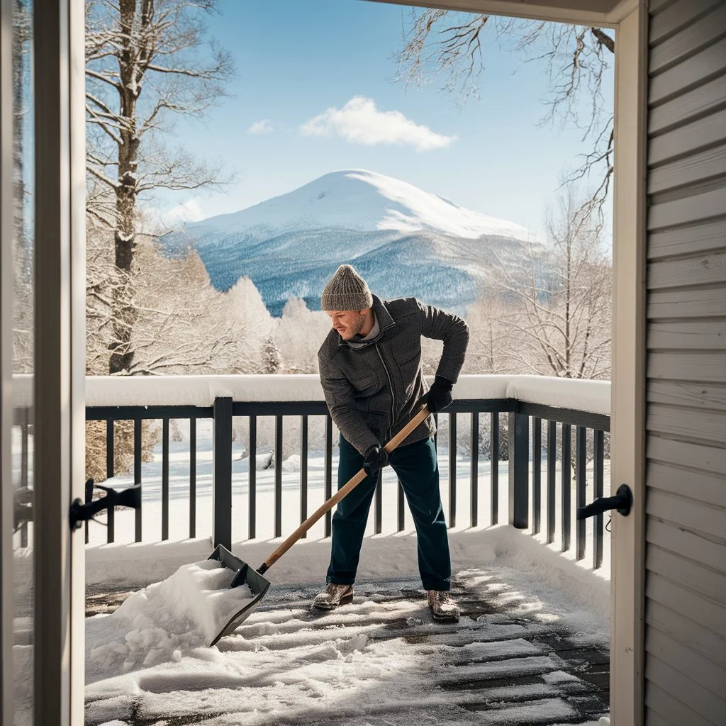 clearing snow from the terrace