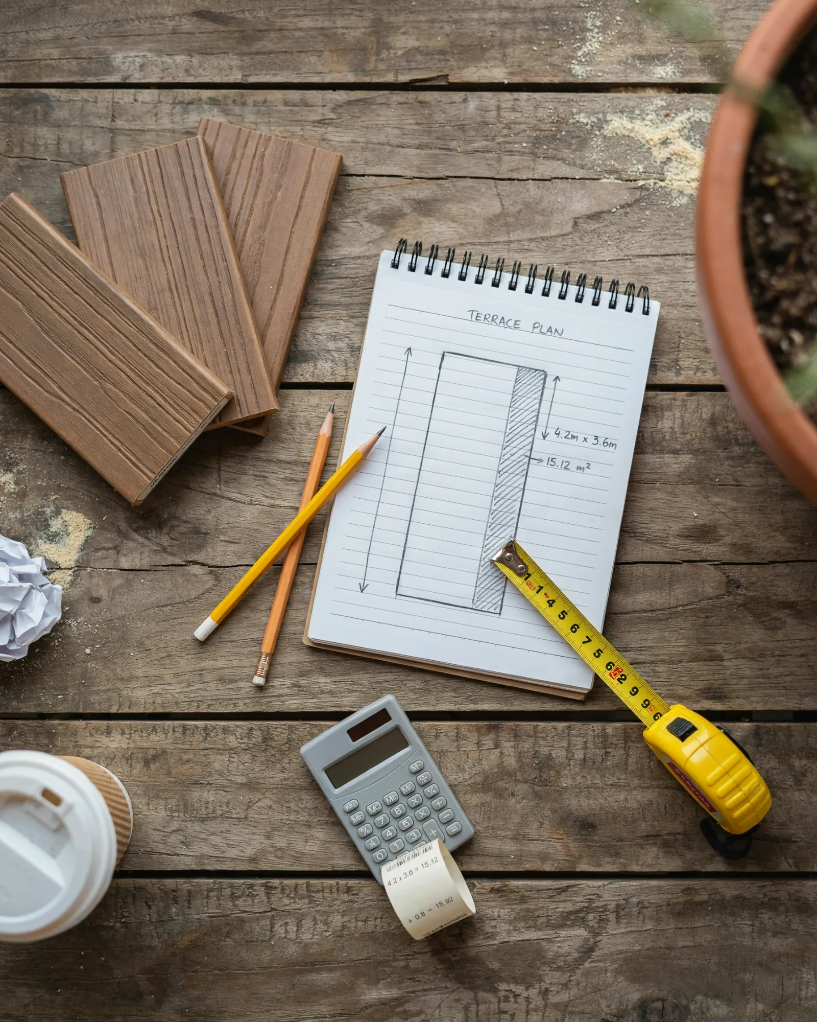measuring the terrace to avoid composite decking board waste - WPC