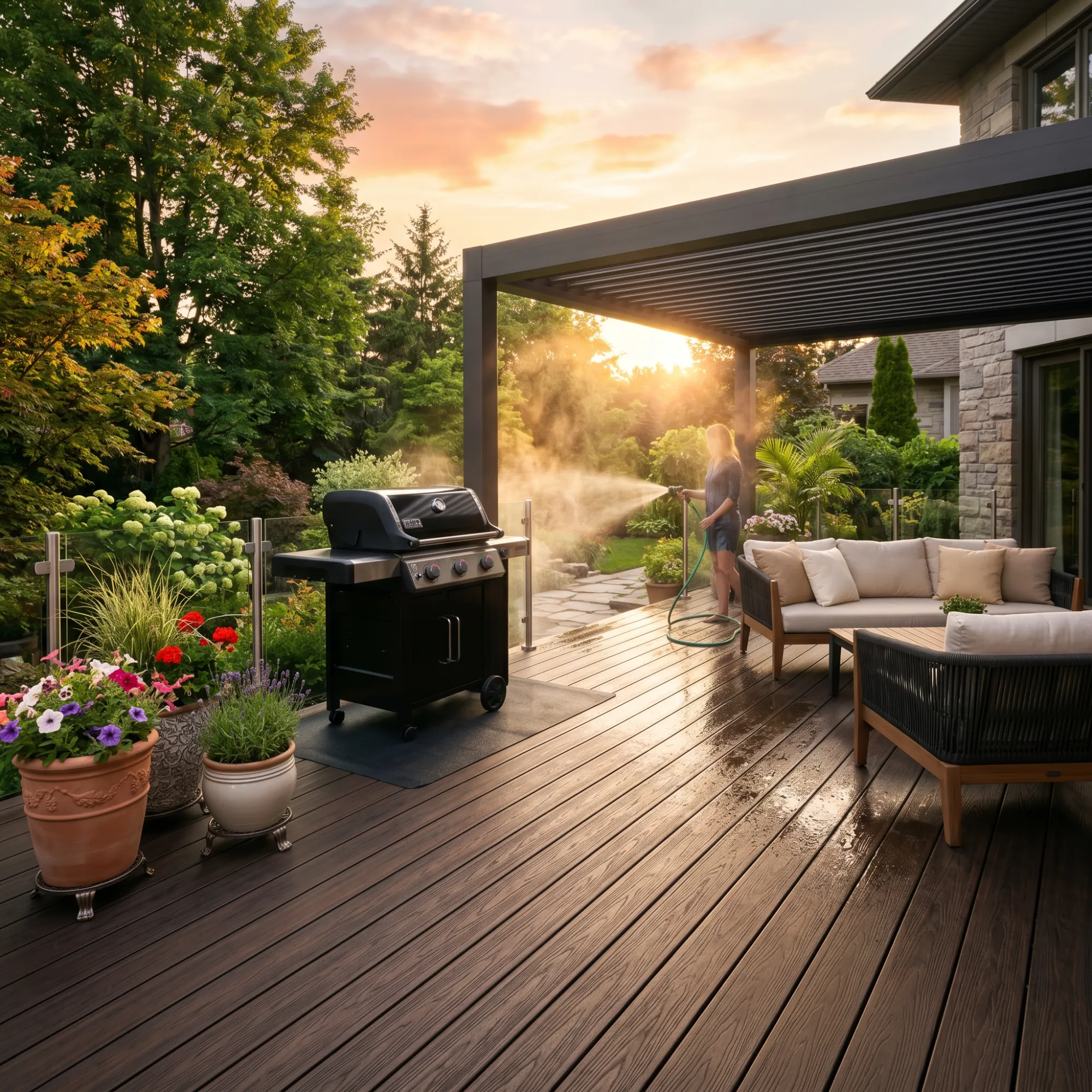 cooling a composite terrace in the morning or evening