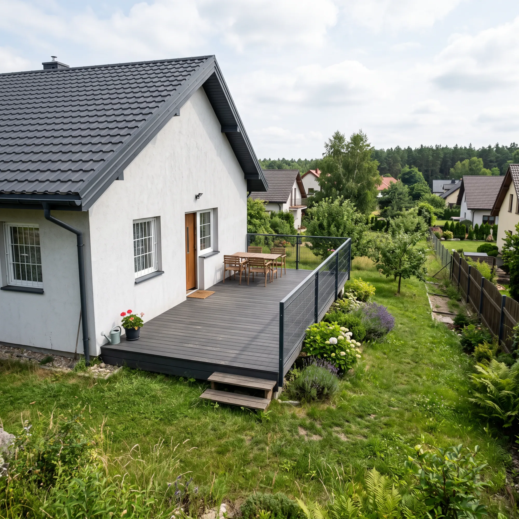 composite decking board terrace on a slope 