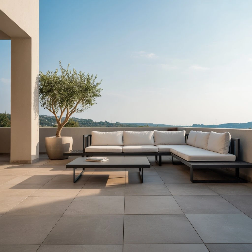 porcelain tiles on an uncovered terrace