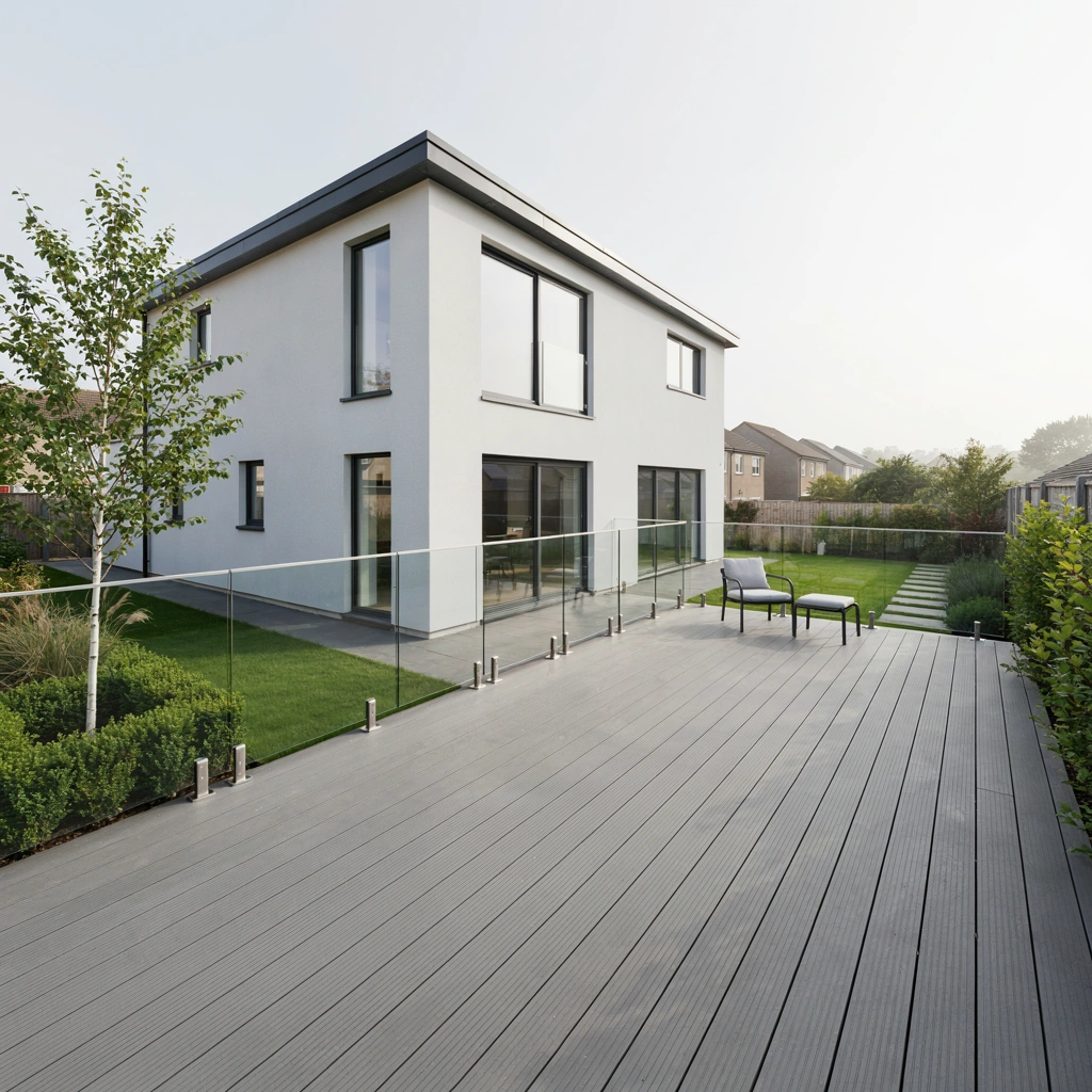 completed terrace made from grooved composite decking boards