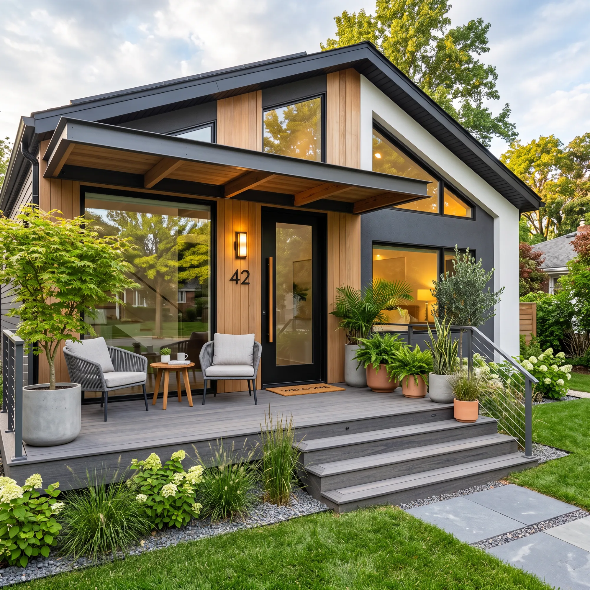 High-quality composite decking by a home’s entrance