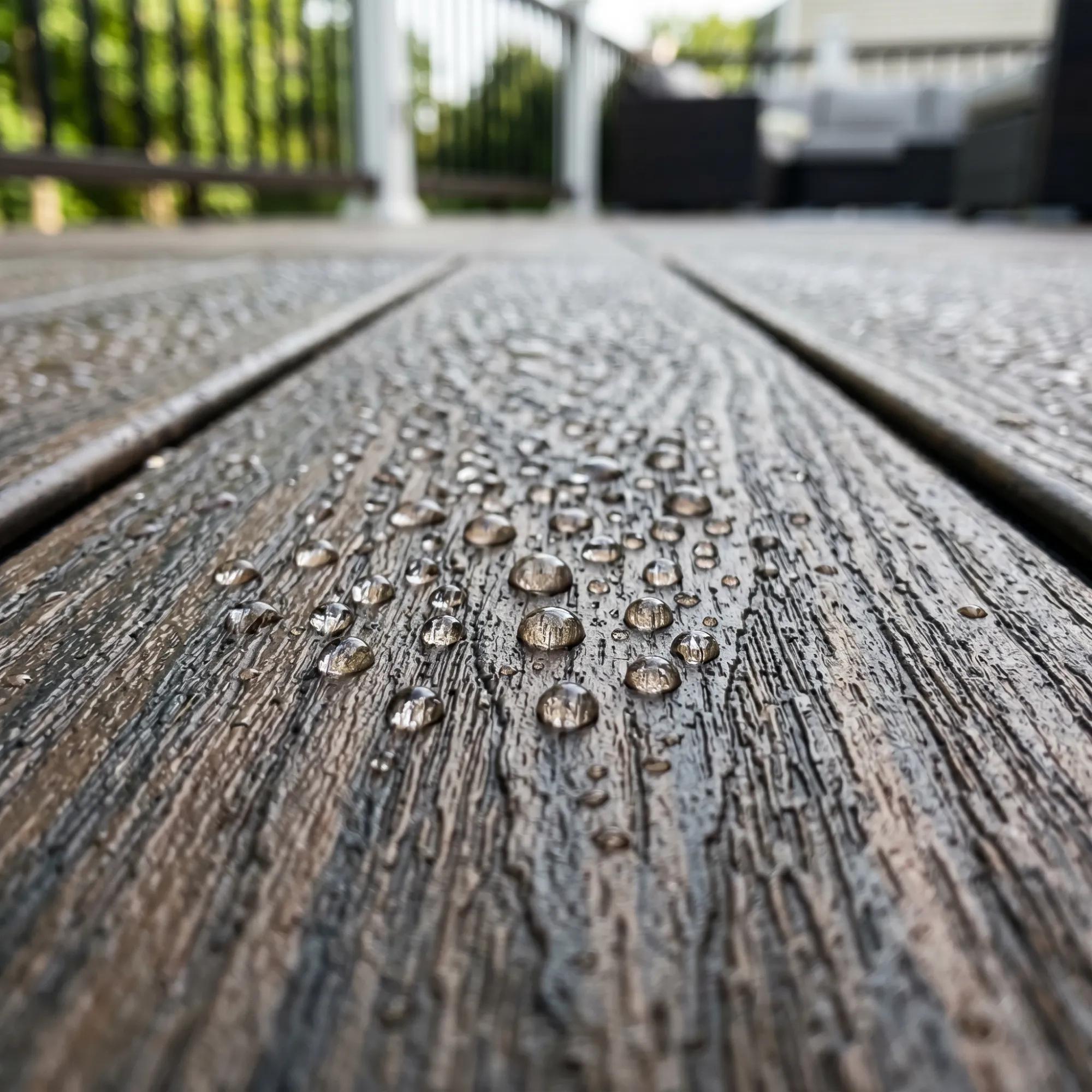 close-up of a composite decking board