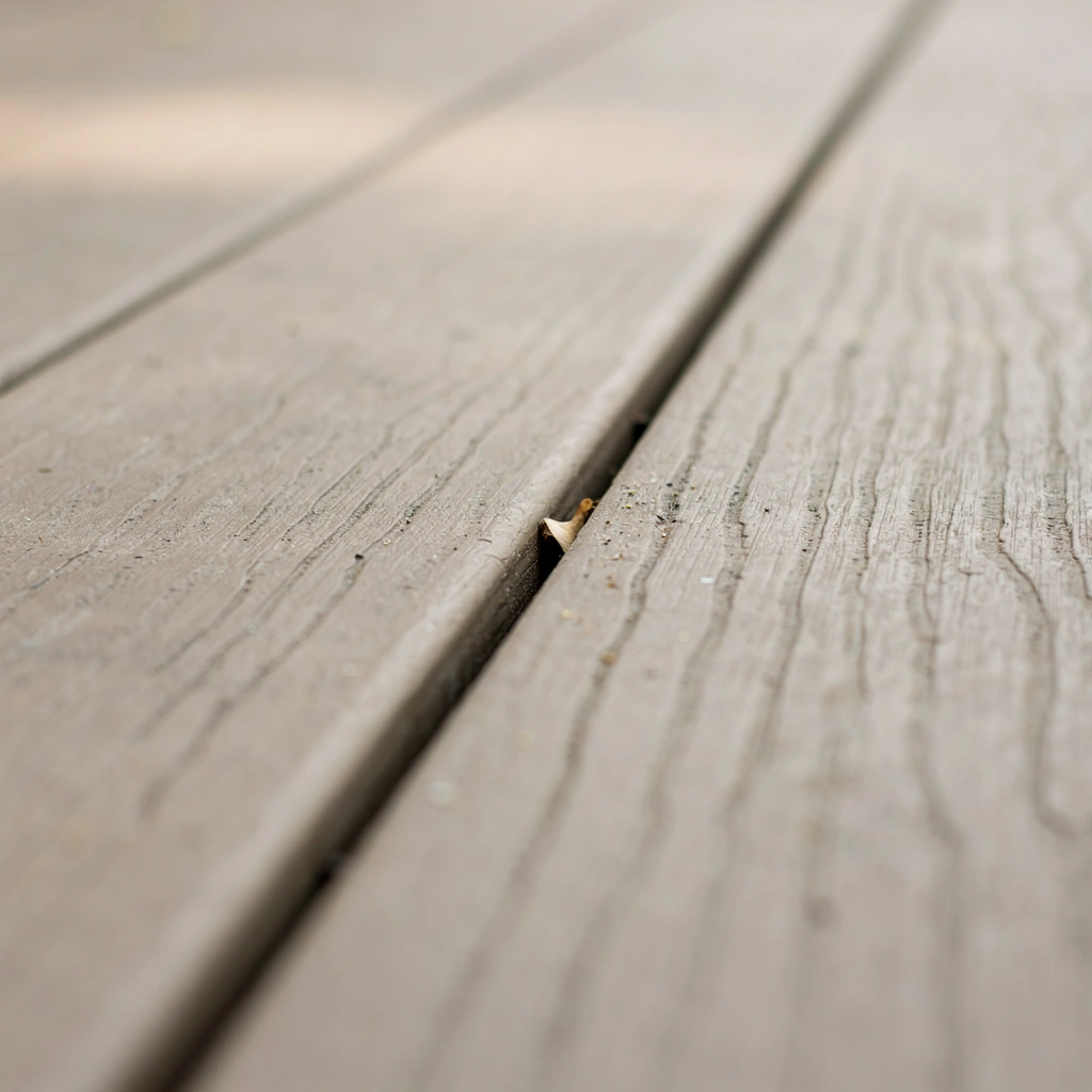 close-up of a composite decking board after 10 years of use