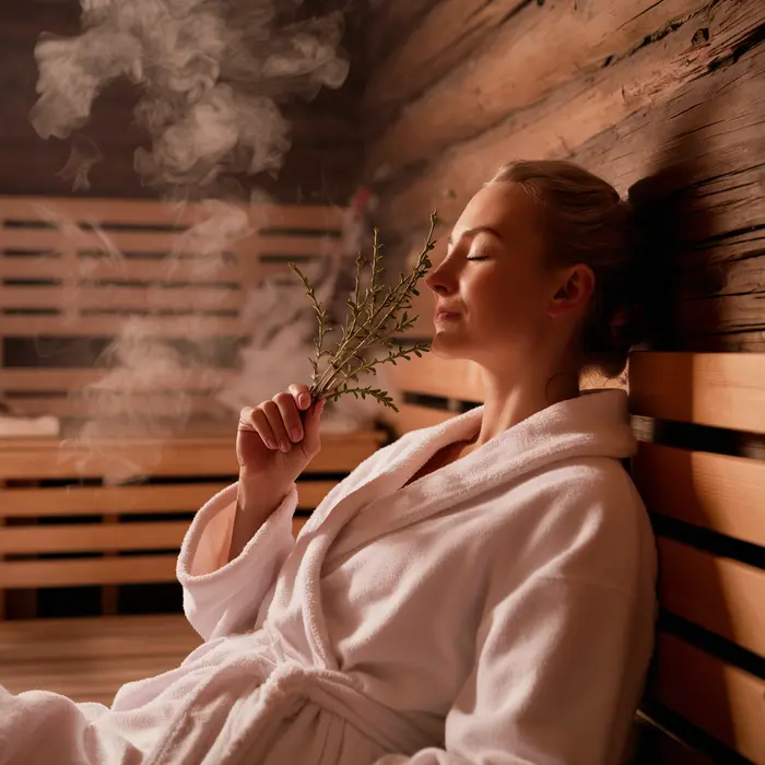 relaxing in a sauna