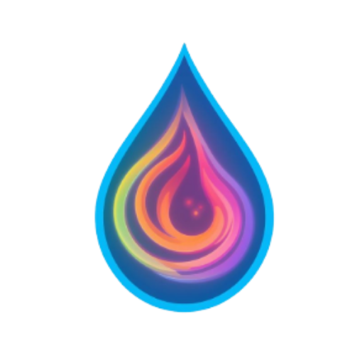 An icon of a water droplet with a glowing rainbow-coloured interior, symbolising colour therapy in a jacuzzi.