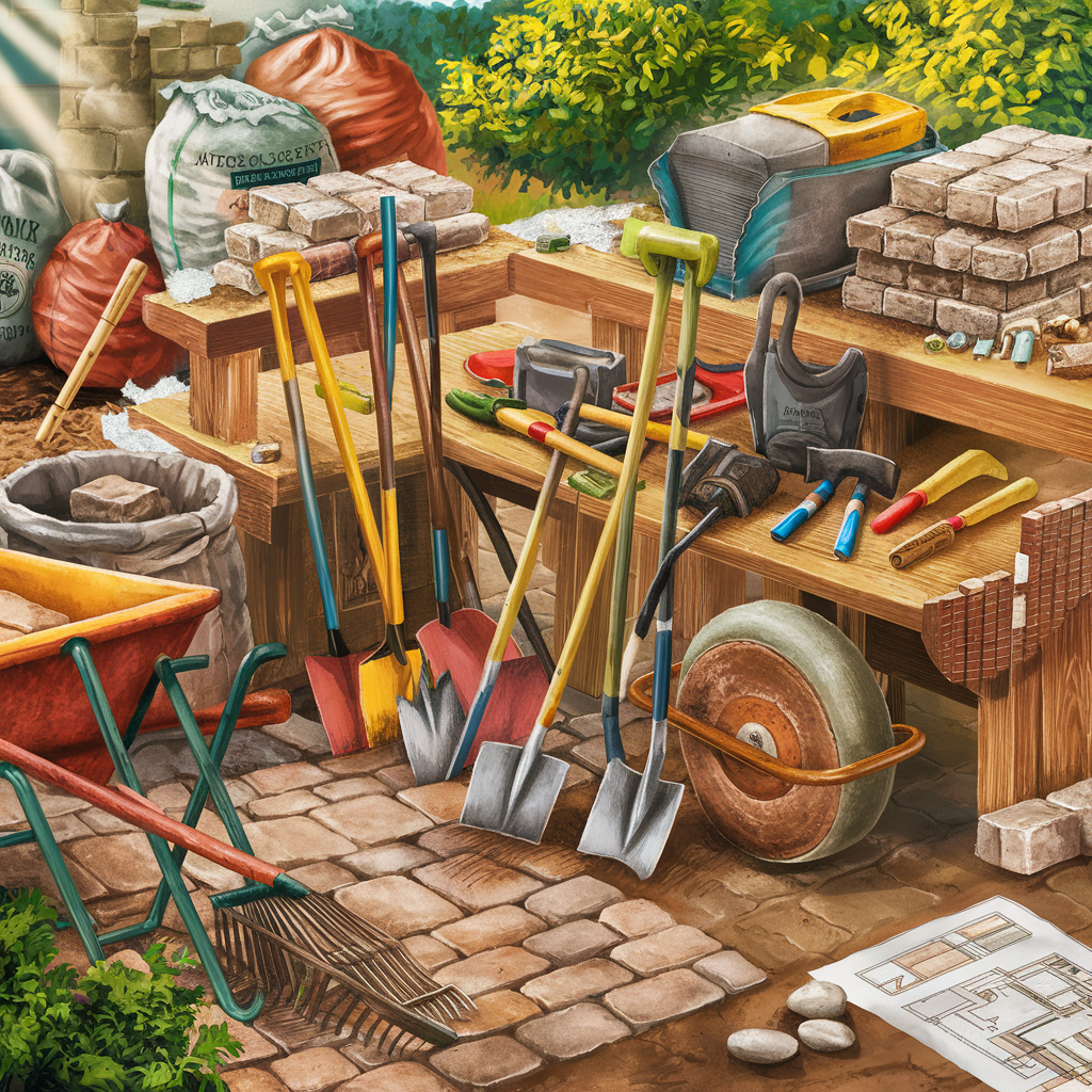 Image showing animated garden tools for building a composite decking terrace